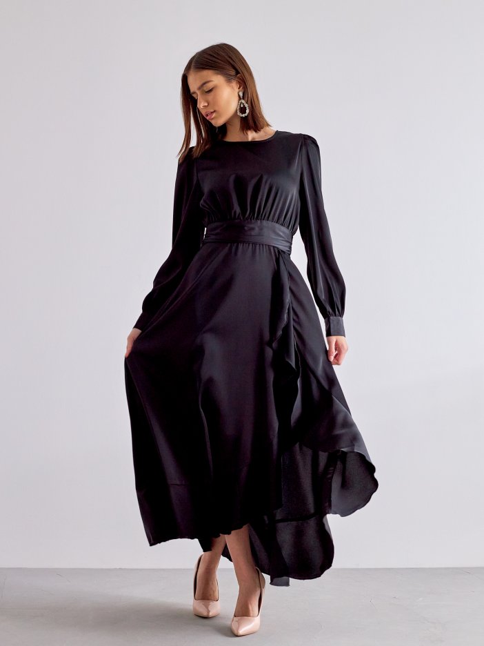 Čierne saténové spoločenské šaty Elina