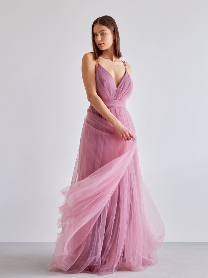 Fialovo-ružové tylové spoločenské šaty Polina