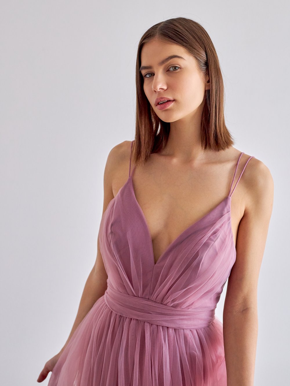 Fialovo-růžové tylové společenské šaty Polina