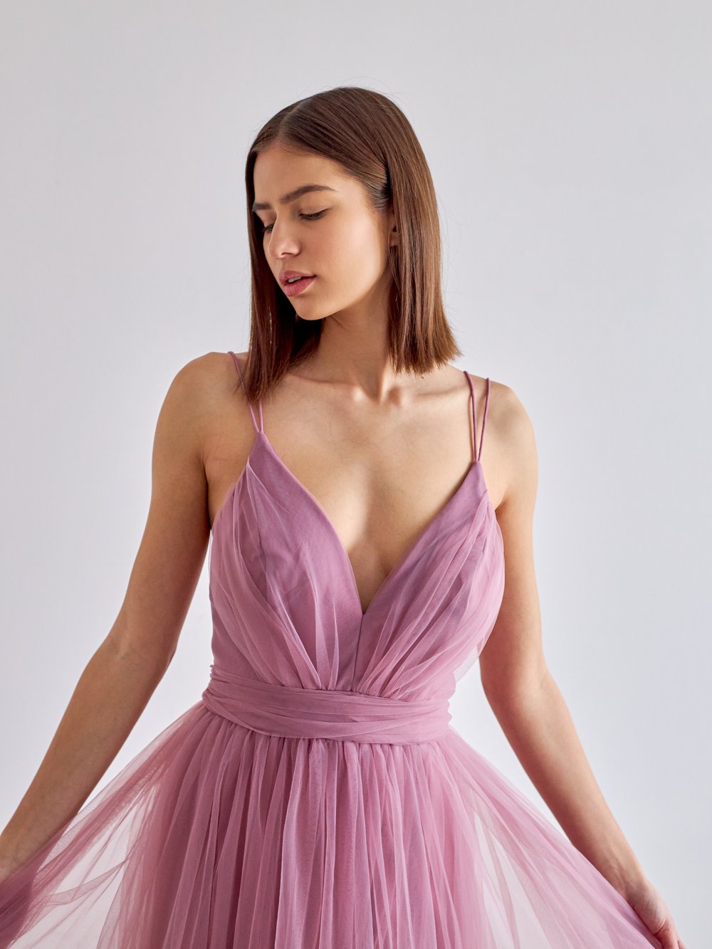 Fialovo-růžové tylové společenské šaty Polina