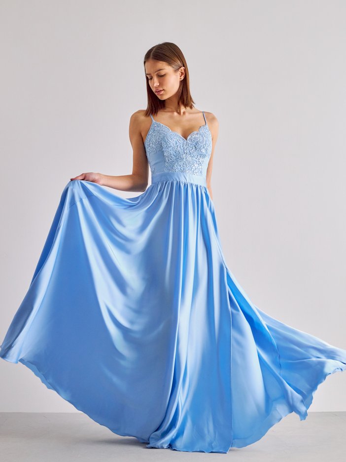 Modré dlhé spoločenské šaty Bella