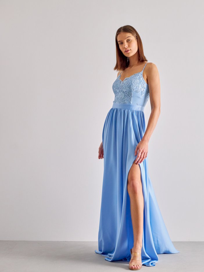 Modré dlouhé společenské šaty Bella
