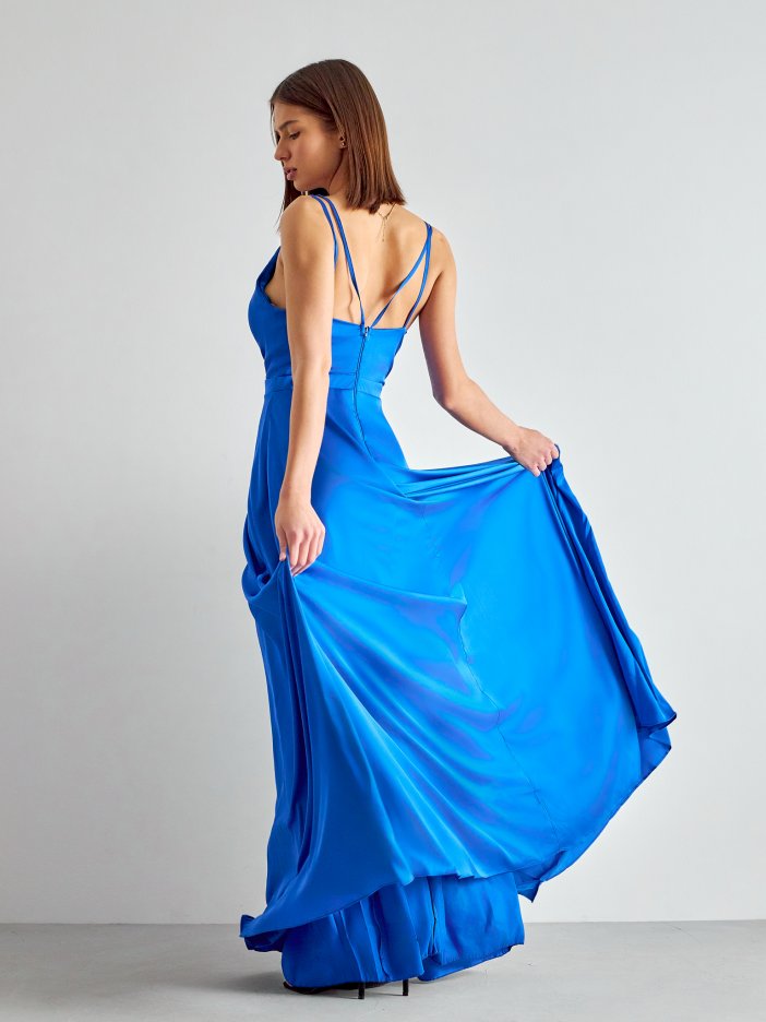 Modré saténové společenské šaty Virginie