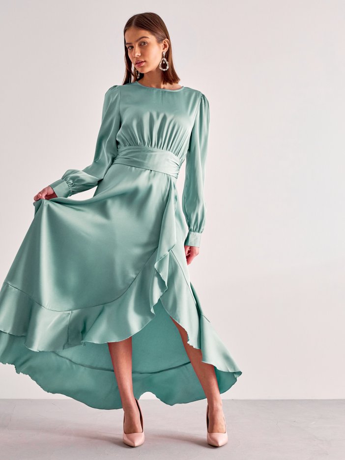 Modro-zelené saténové spoločenské šaty Elina