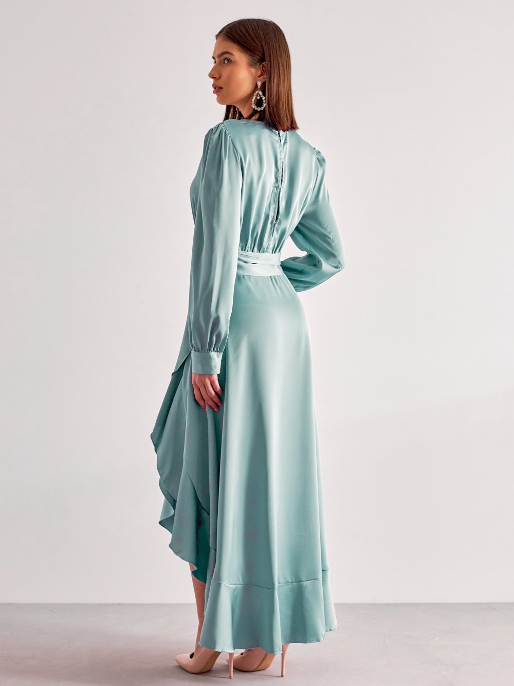 Modro-zelené saténové spoločenské šaty Elina
