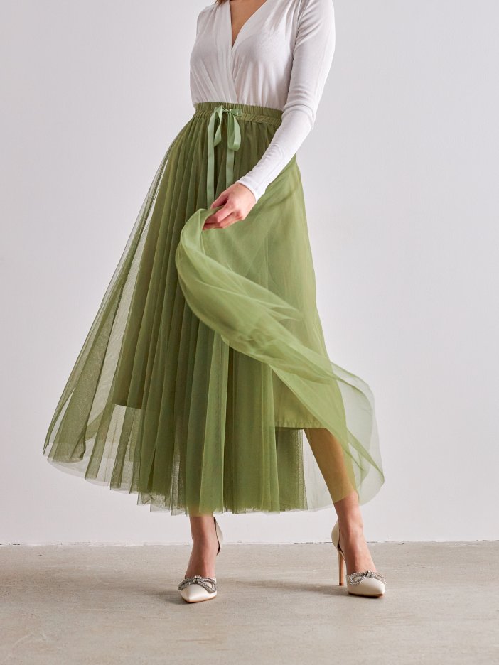 Olivová tylová sukně Lia