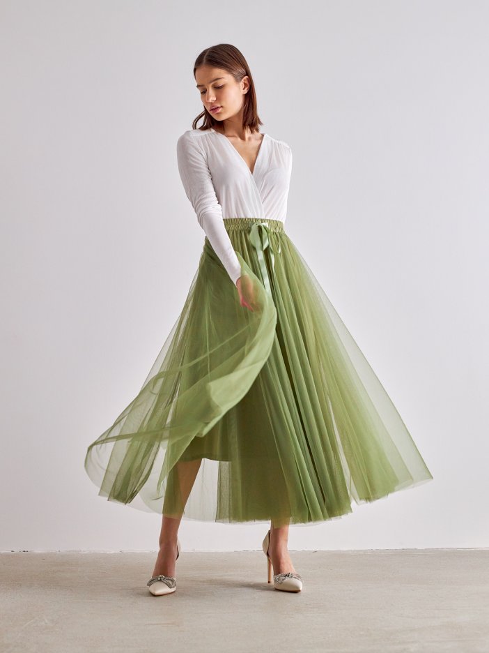 Olivová tylová sukně Lia