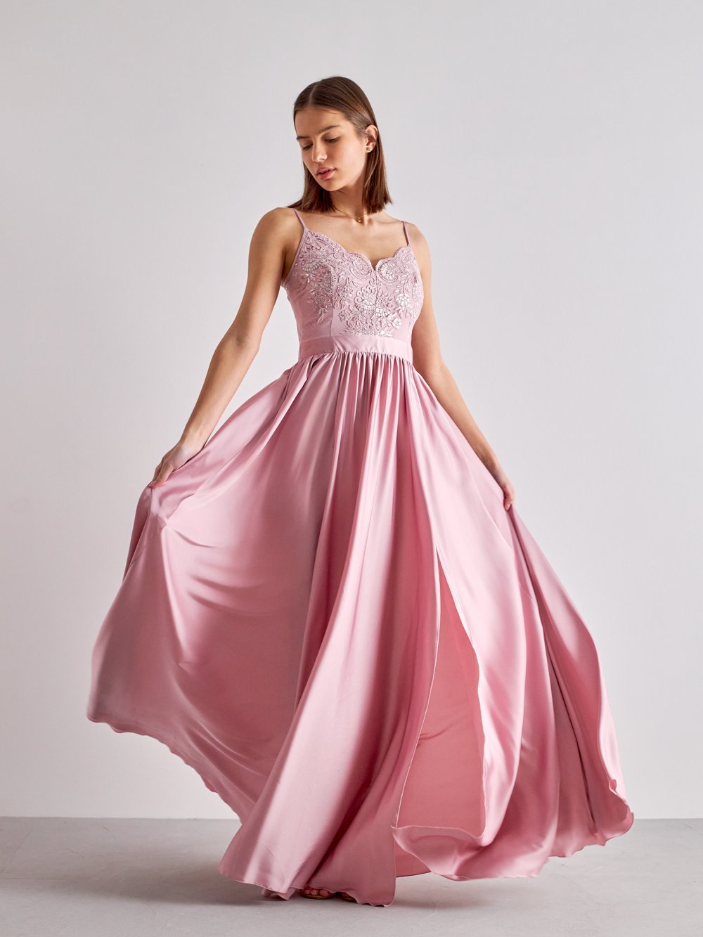Ružové dlhé spoločenské šaty Bella
