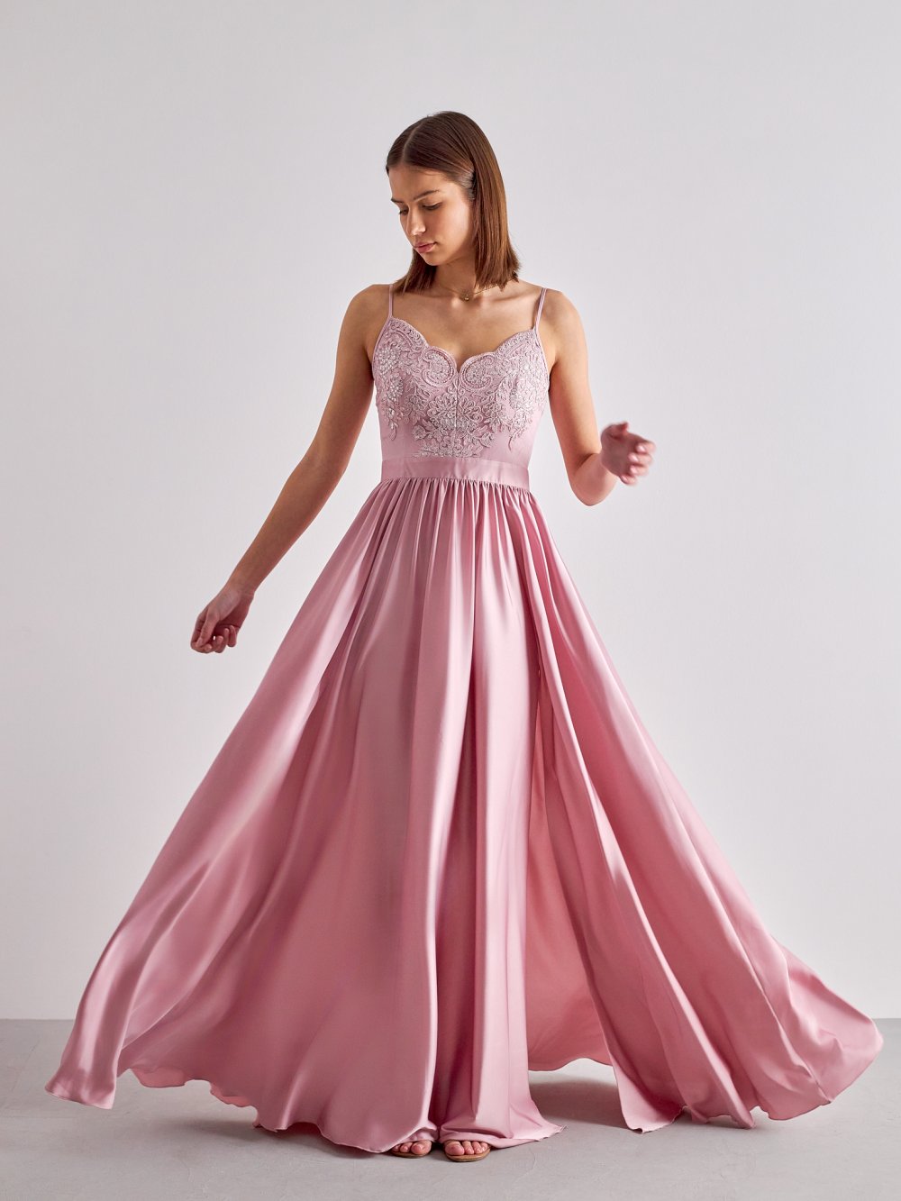 Ružové dlhé spoločenské šaty Bella