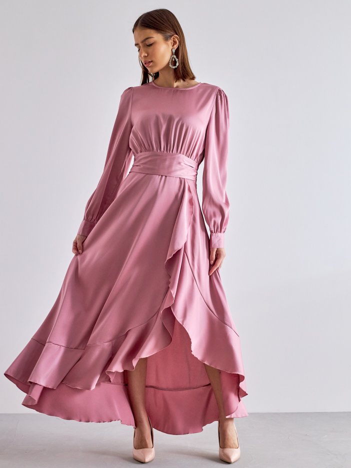 Ružové saténové společenské šaty Elina