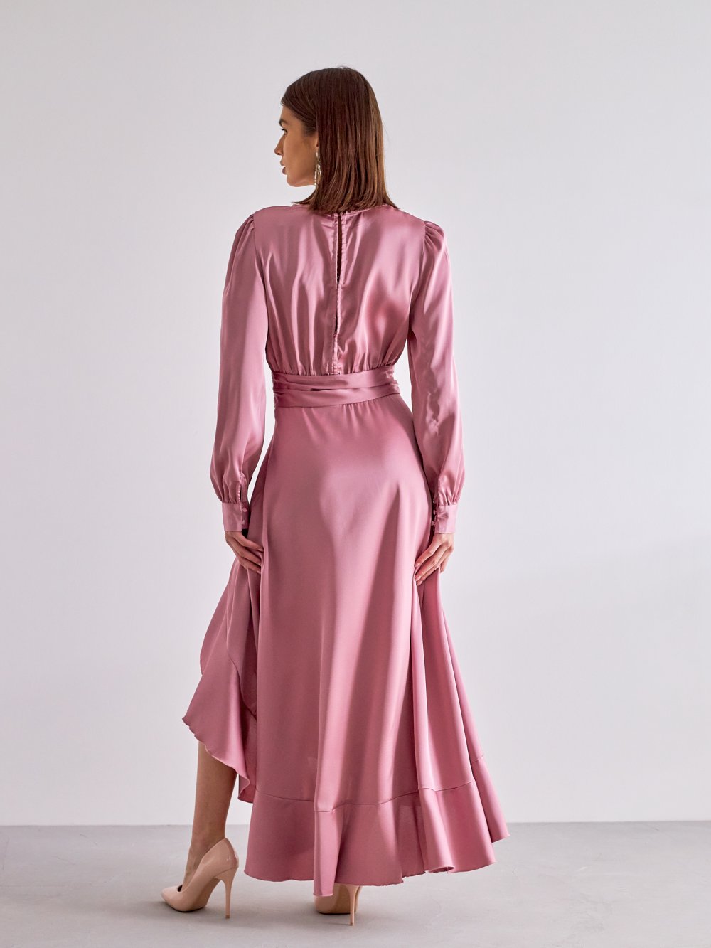 Ružové saténové spoločenské šaty Elina