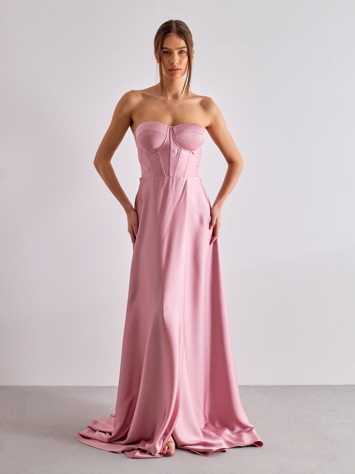 Růžové saténové společenské šaty Emma
