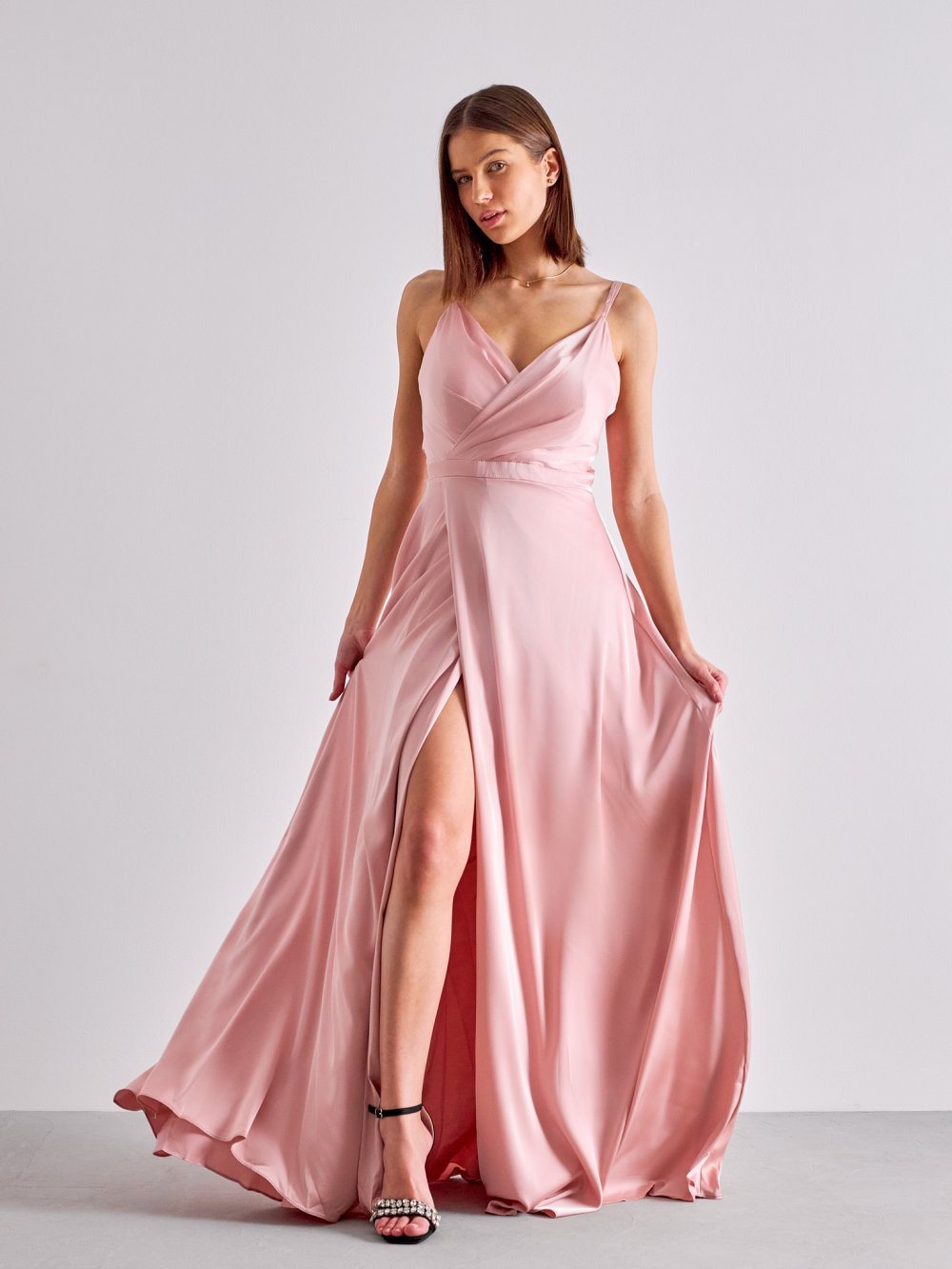 Ružové saténové spoločenské šaty Virginie
