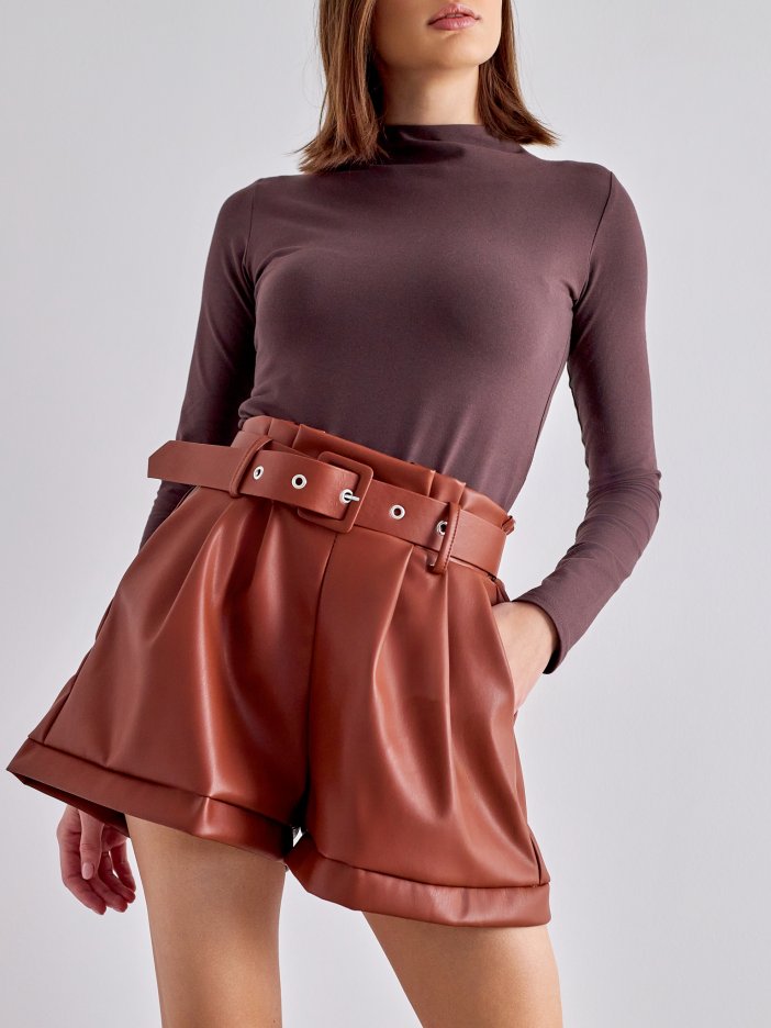 Dark brown leather shorts Daryn