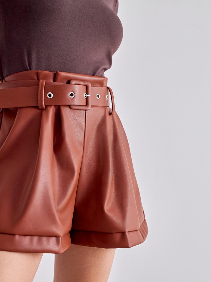Dark brown leather shorts Daryn