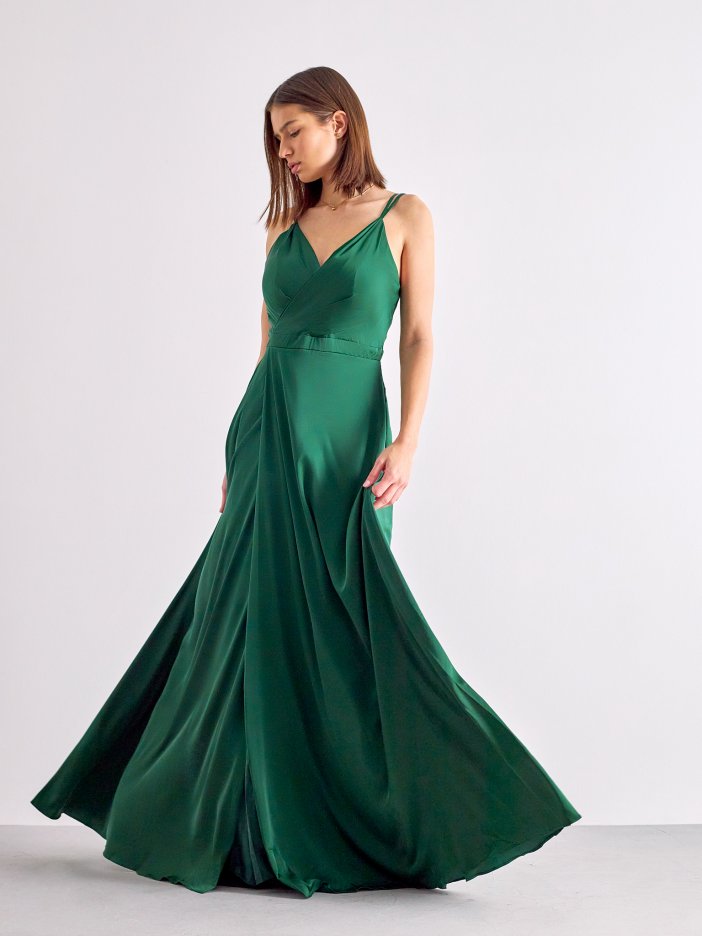 Tmavě zelené saténové společenské šaty Virginie
