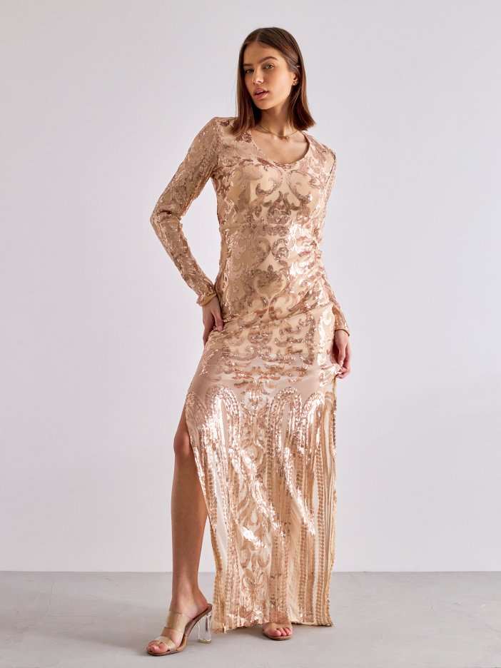Zlaté flitrové společenské šaty Rea