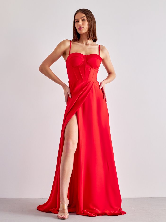 Červené saténové společenské šaty Emma