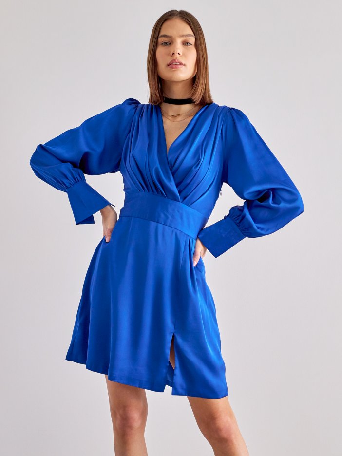 Modré saténové šaty Nesia