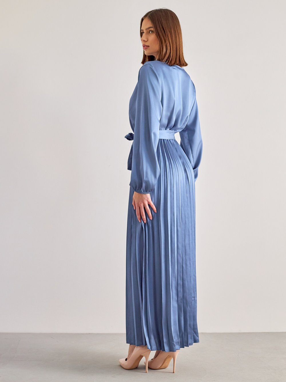 Modré saténové spoločenské šaty Miriam