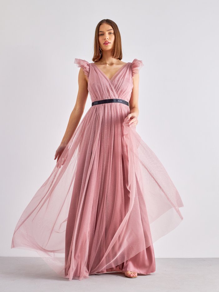 Ružové tylové společenské šaty Grace