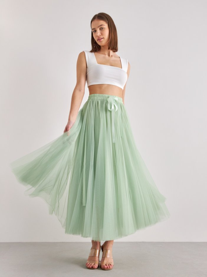 Bledě zelená tylová sukně Lia
