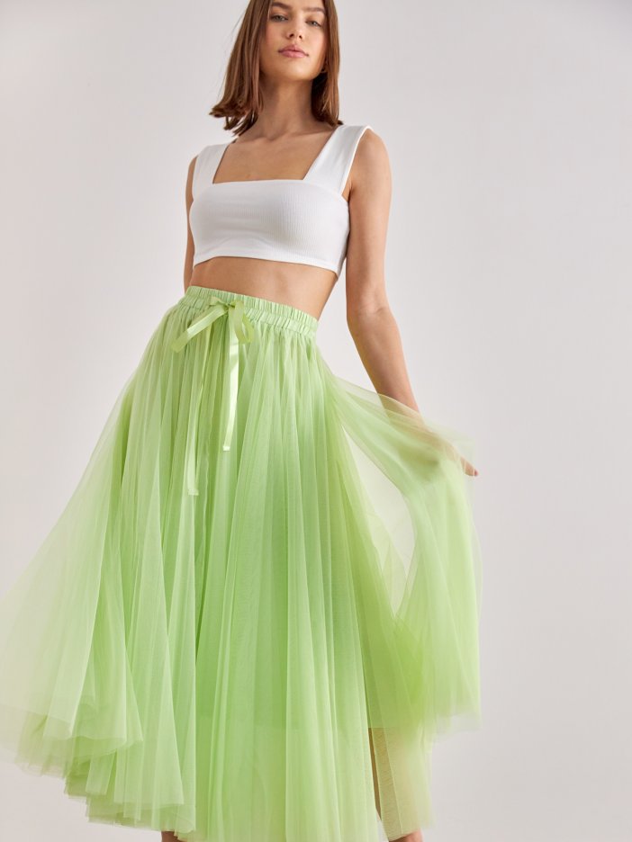 Žluto-zelená tylová sukně Lia