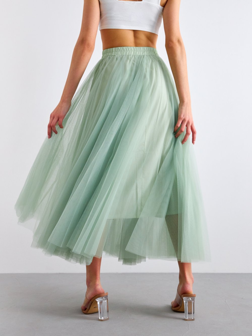 Bledozelená tylová sukňa Lia
