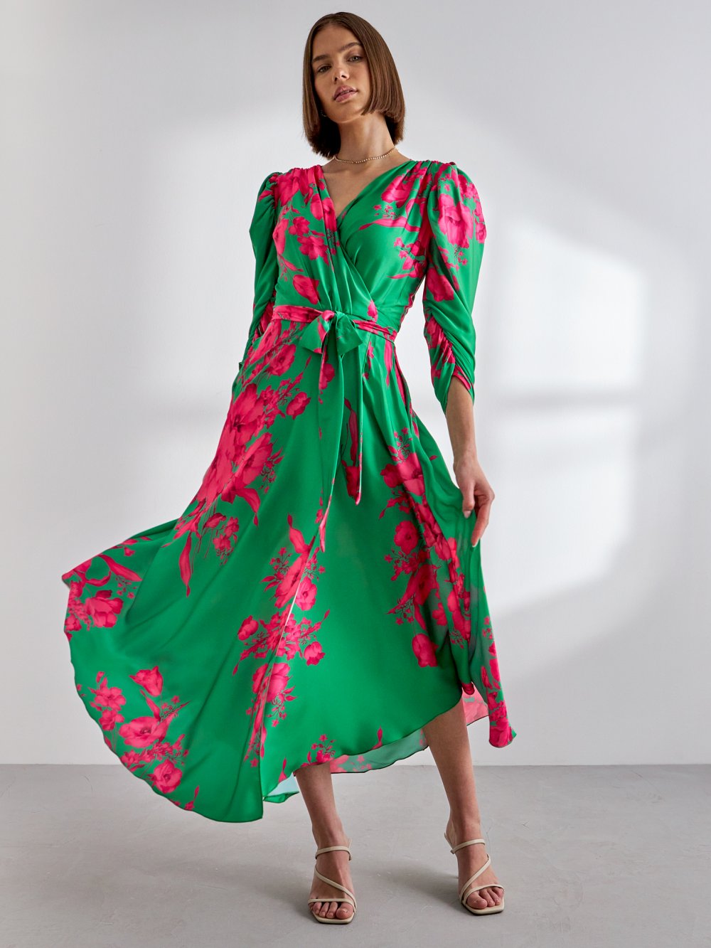 Zelené šaty s květinami Rosalie