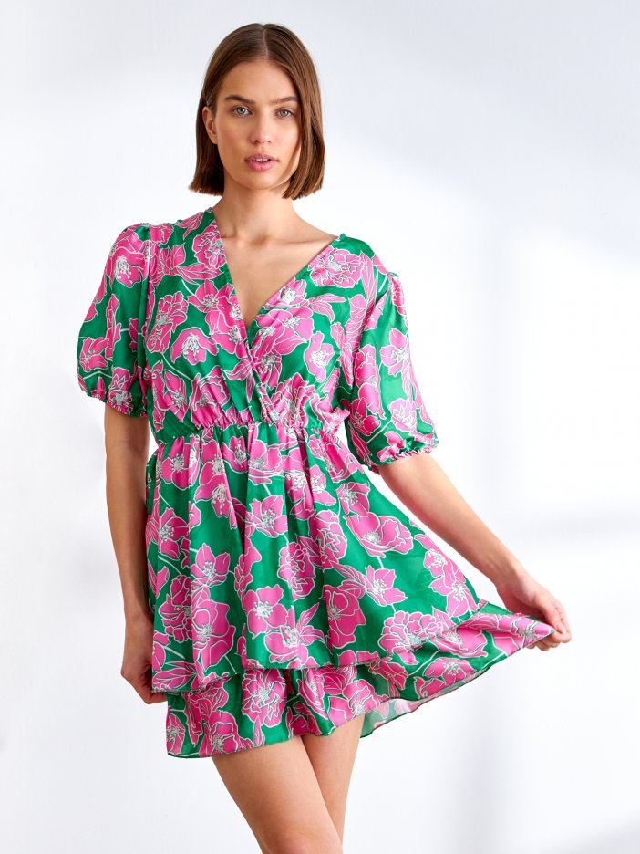 Zeleno-růžové šaty Flori