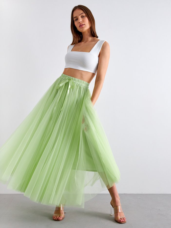 Žluto-zelená tylová sukně Lia