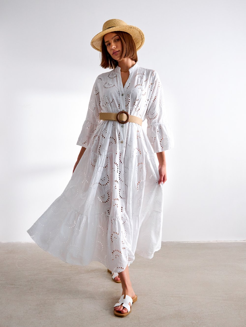 Bílé madeirové šaty Lea