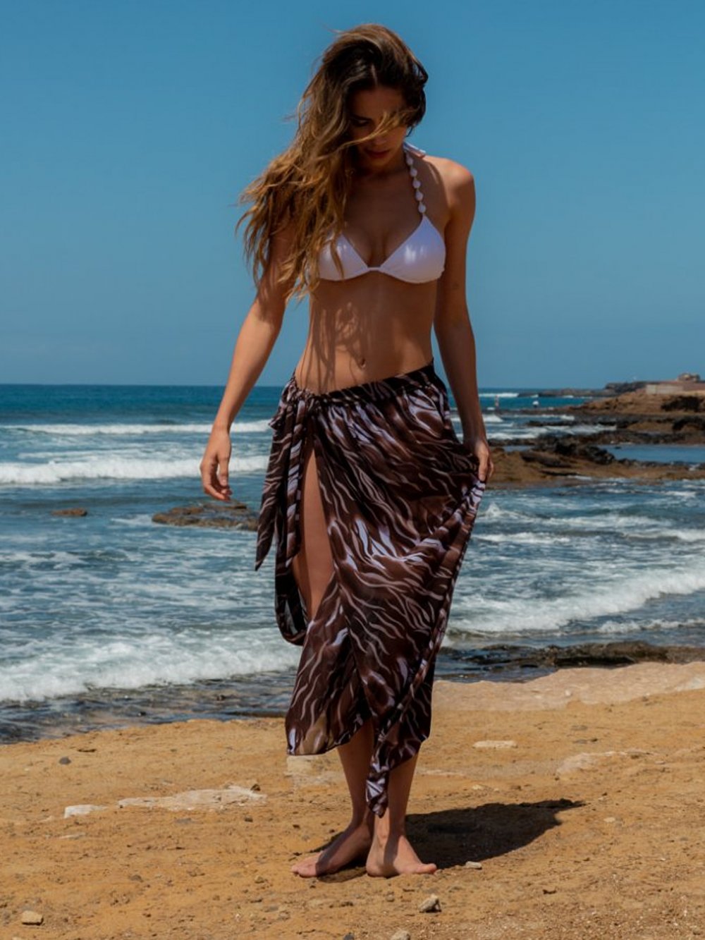 Hnědá vzorovaná plážová sukně Diani