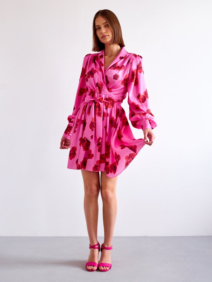 Pink floral wrap dress Francesca