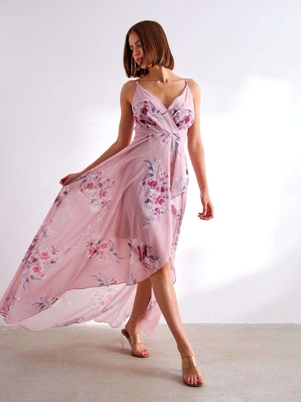 Růžové květované šaty Nicole