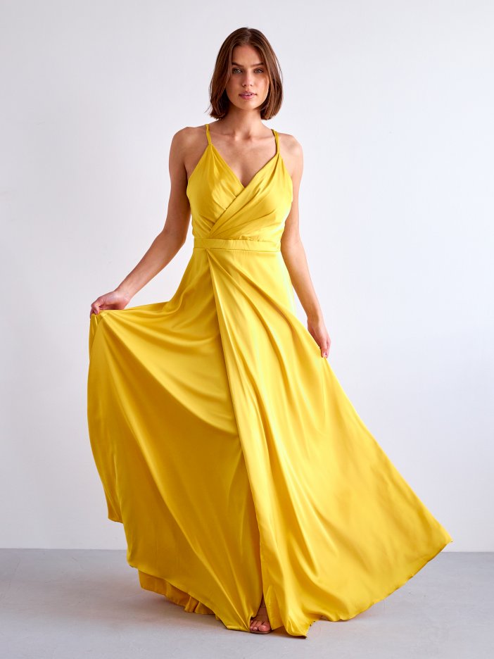 Žluté saténové společenské šaty Virginie