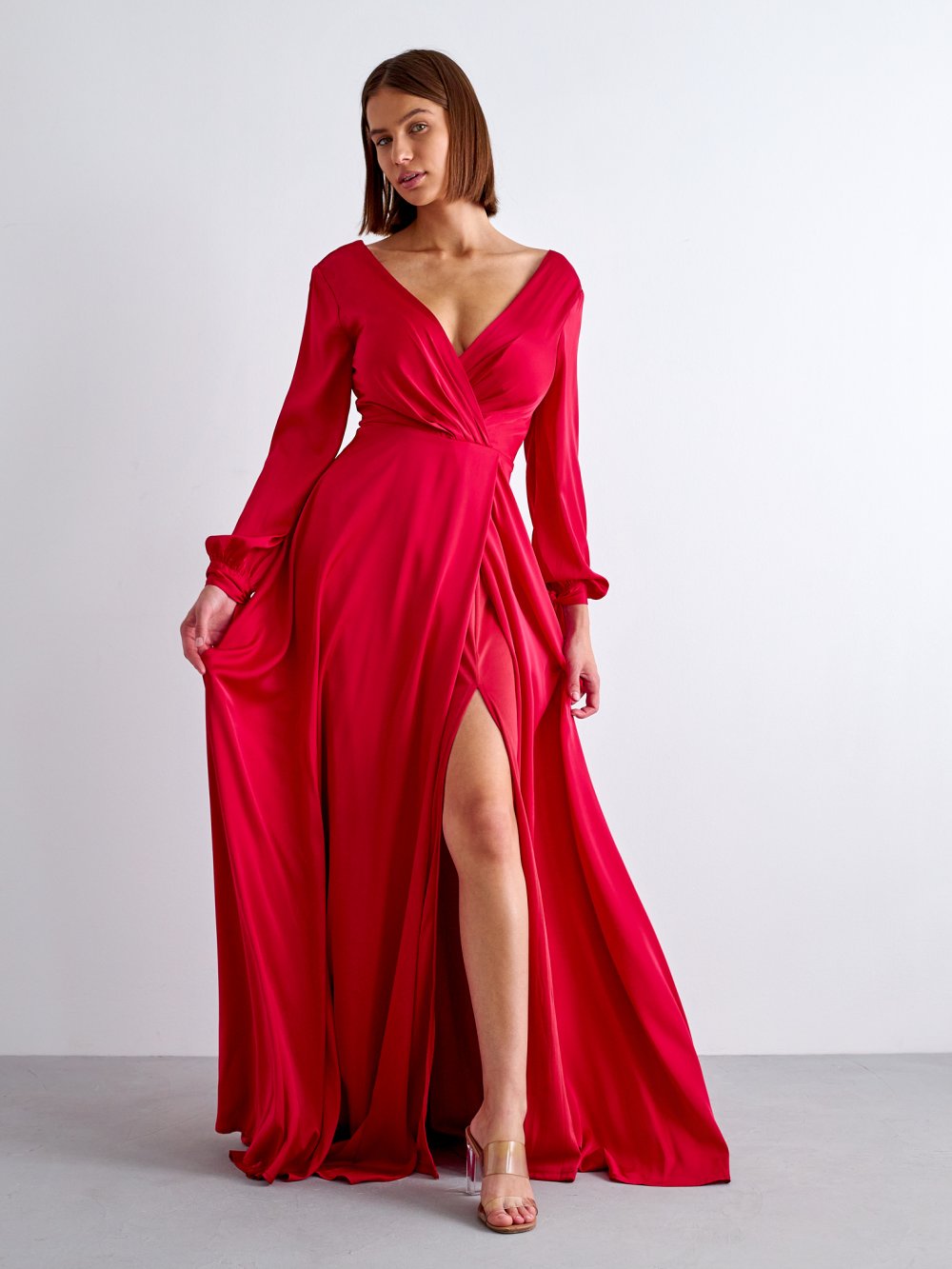 Červené saténové šaty Fraya