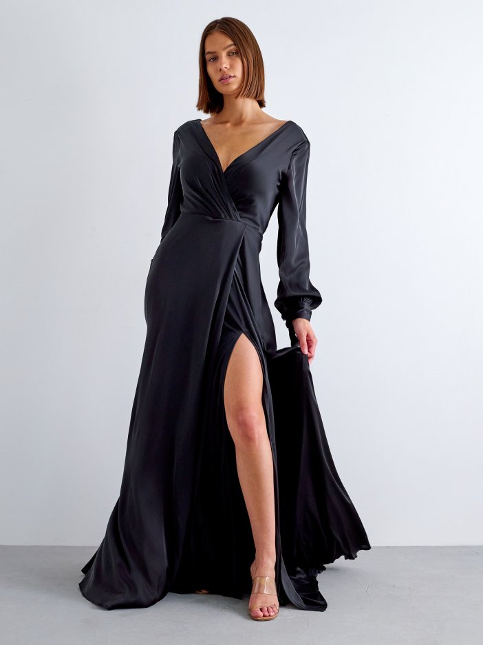 Černé saténové šaty Fraya