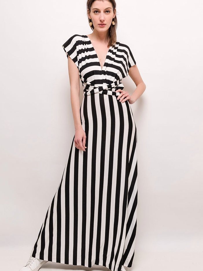 Agnes black and white striped dress