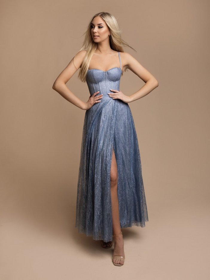 Modré třpytivé společenské šaty Alicia