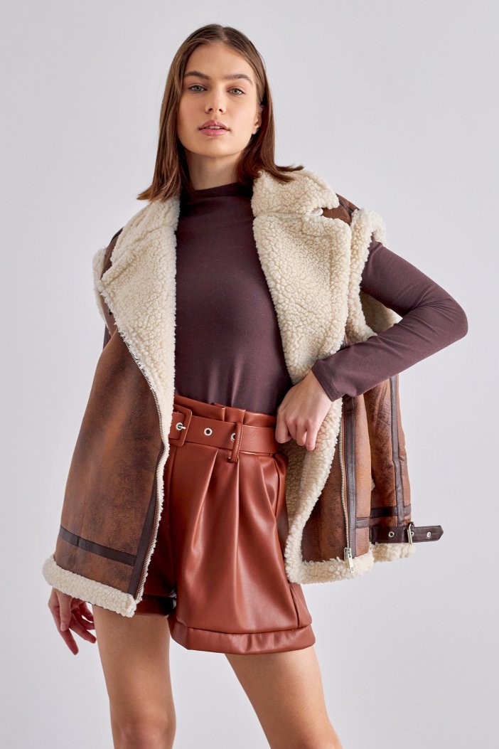 Brown leather vest with Rachel fur