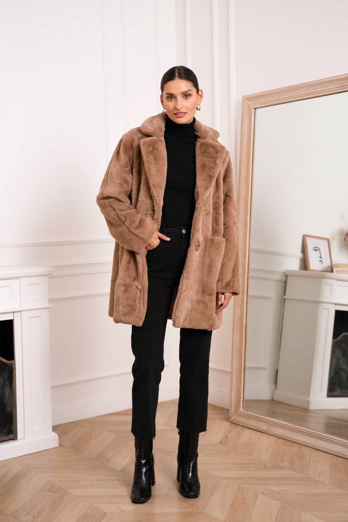 Brown faux fur coat Sashia