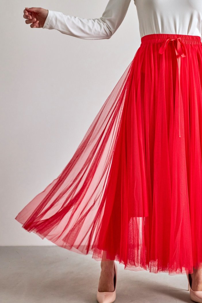 Červená tylová sukňa Lia