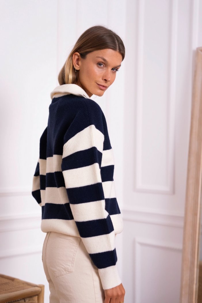 Ainsley blue and white striped sweater