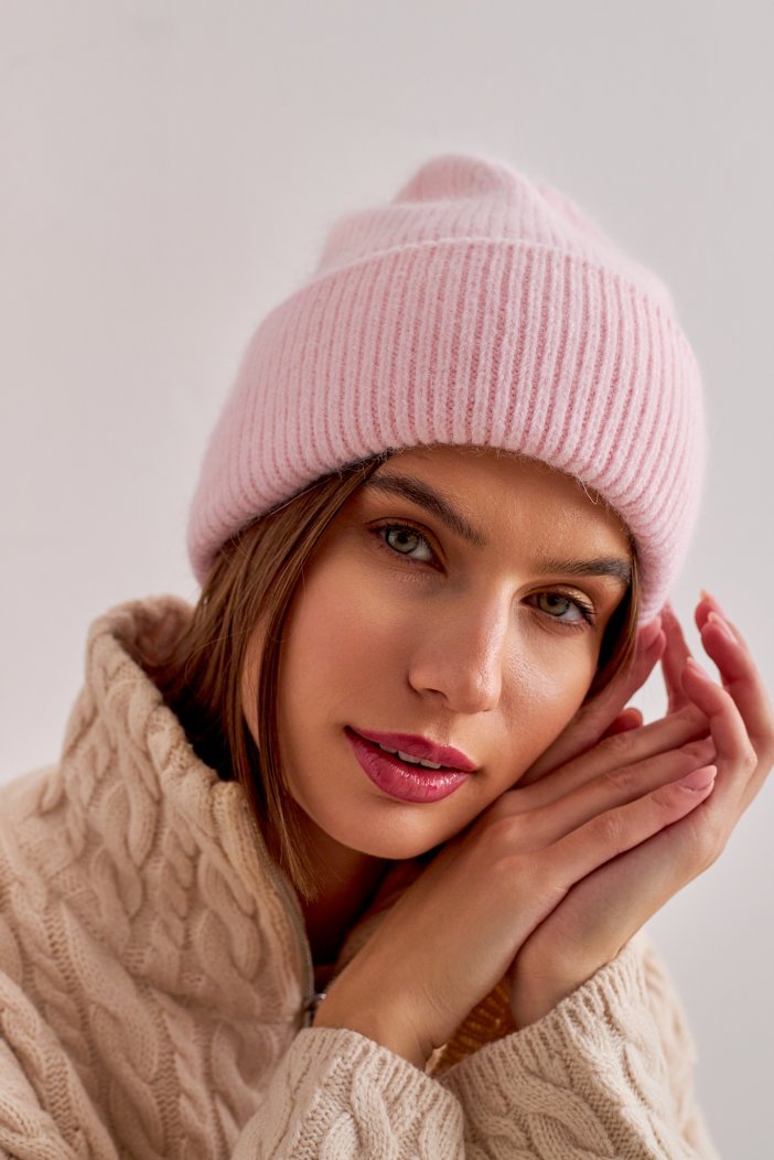 Ružová pletená zimní čepice Timon