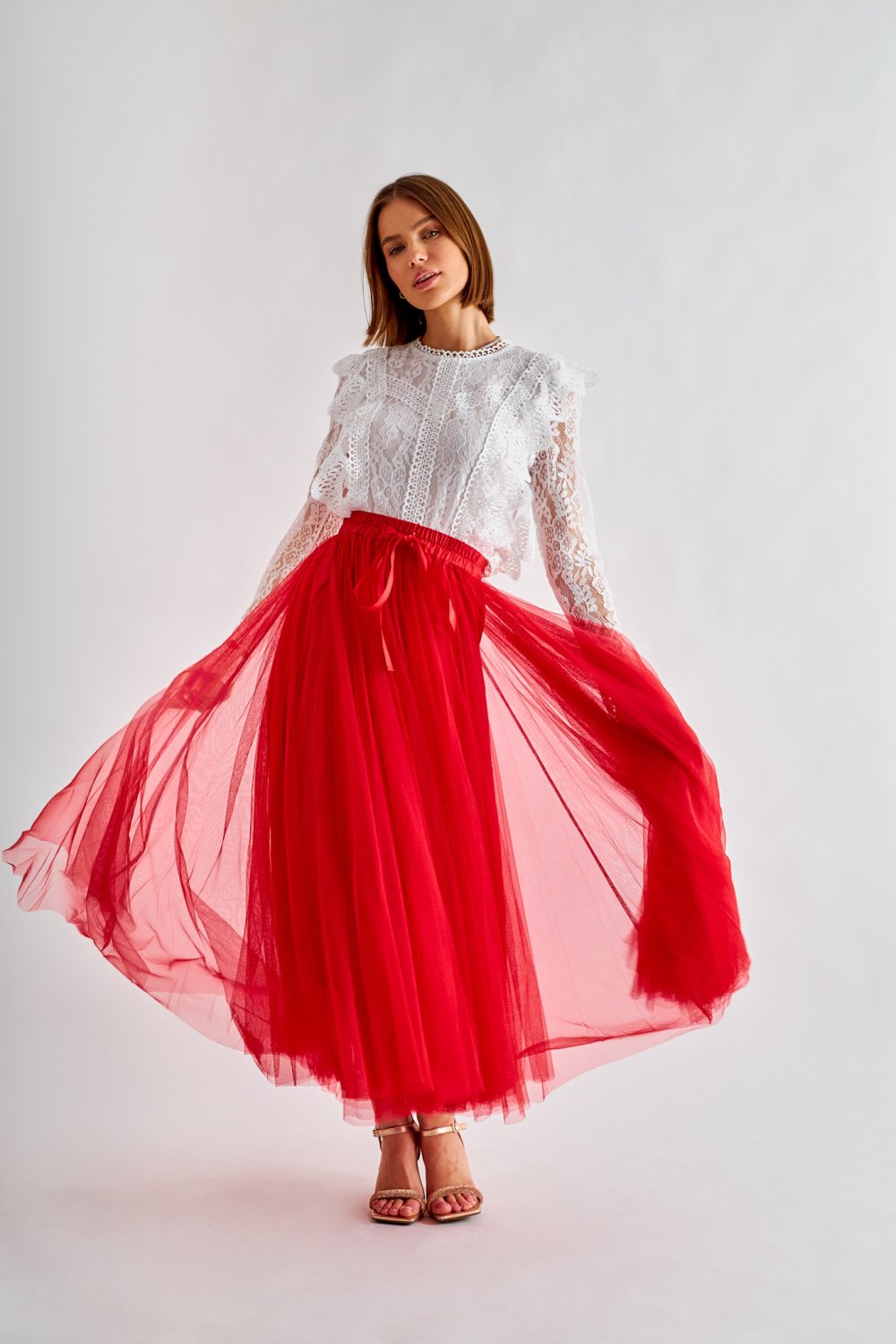 Červená tylová sukně Lia