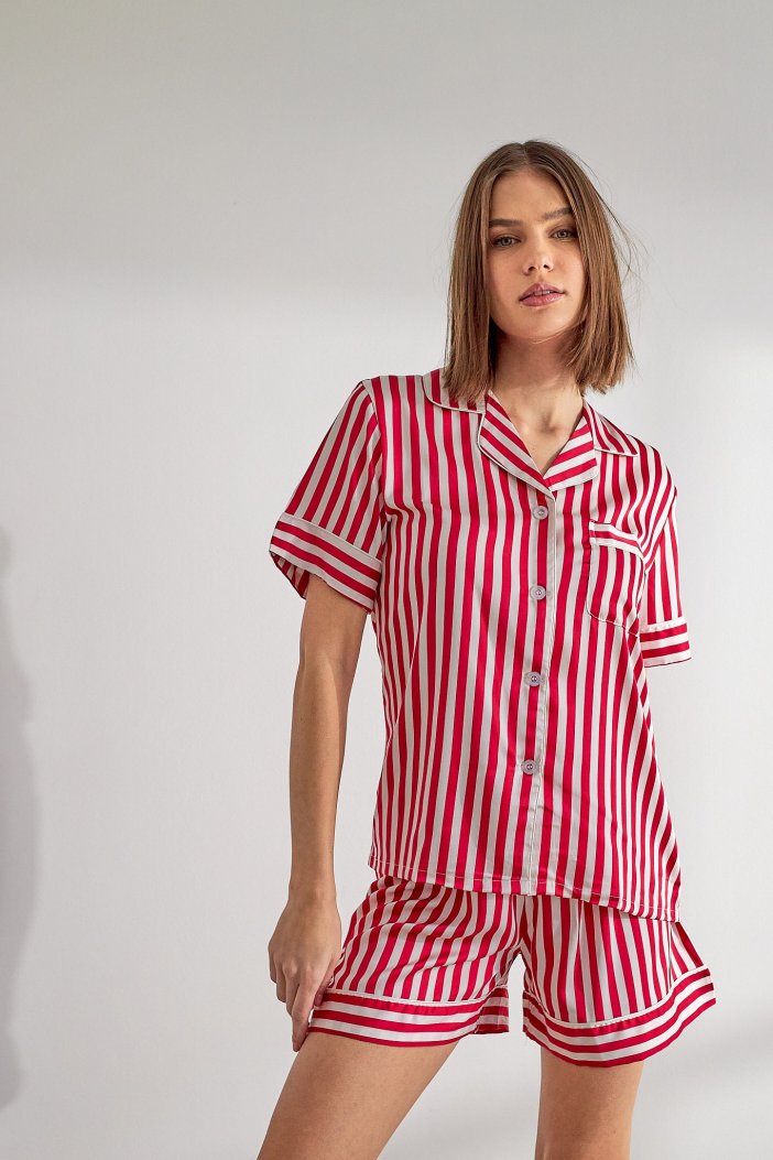 Červeno-bílé proužkové saténové pyžamo Ronna