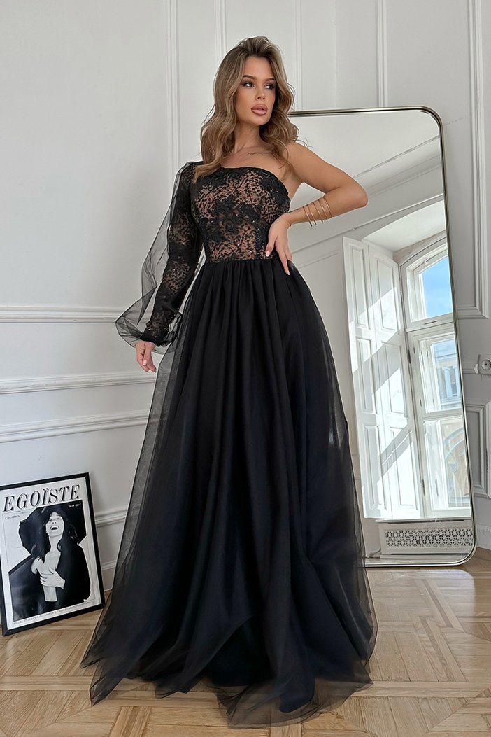 Černo-béžové společenské šaty Lorena