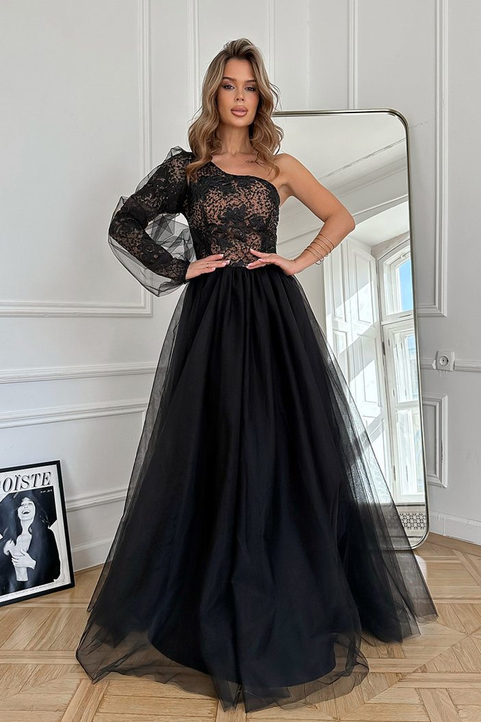 Černo-béžové společenské šaty Lorena