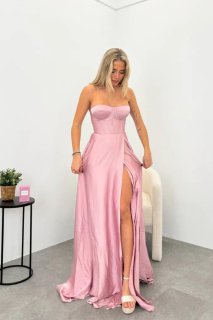 Růžové saténové společenské šaty Emma